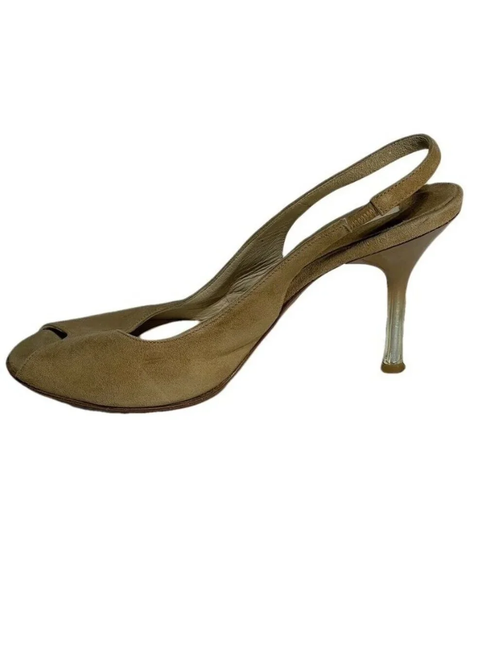 Via Spiga Womens Tan Suede Peep Toe Slingback Heels Size 8